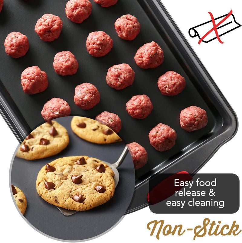 EATEX Baking Sheet Set, 2-Piece Large Cookie Sheet Set with Silicone Handles, Steel Baking Pan, Baking Sheets for Oven, BPA Free Nonstick Set, Half Sheet Pans, Black Baking Tray - Image 4